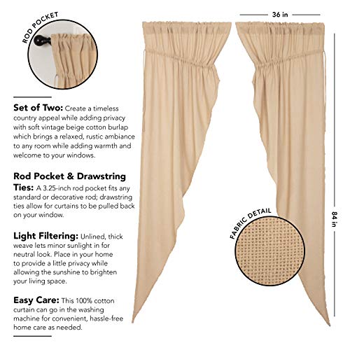 VHC-Brands-Farmhouse-84x36x18-Prairie-Panel-Pair-Tan-Rod-Ties-Window-Curtains VHC Brands Farmhouse 84x36x18 Prairie Panel Pair Tan Rod Ties Window Curtains