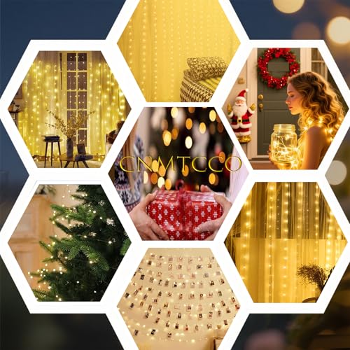CNMTCCO Curtain Fairy Lights Indoor, 3m x 3m 300 LED Christmas Window Lights USB Powered, Waterfall Hanging String Light Waterproof with 8 Modes&Timer for Bedroom/Wedding/Xmas Decorations, Warm White - Image 5