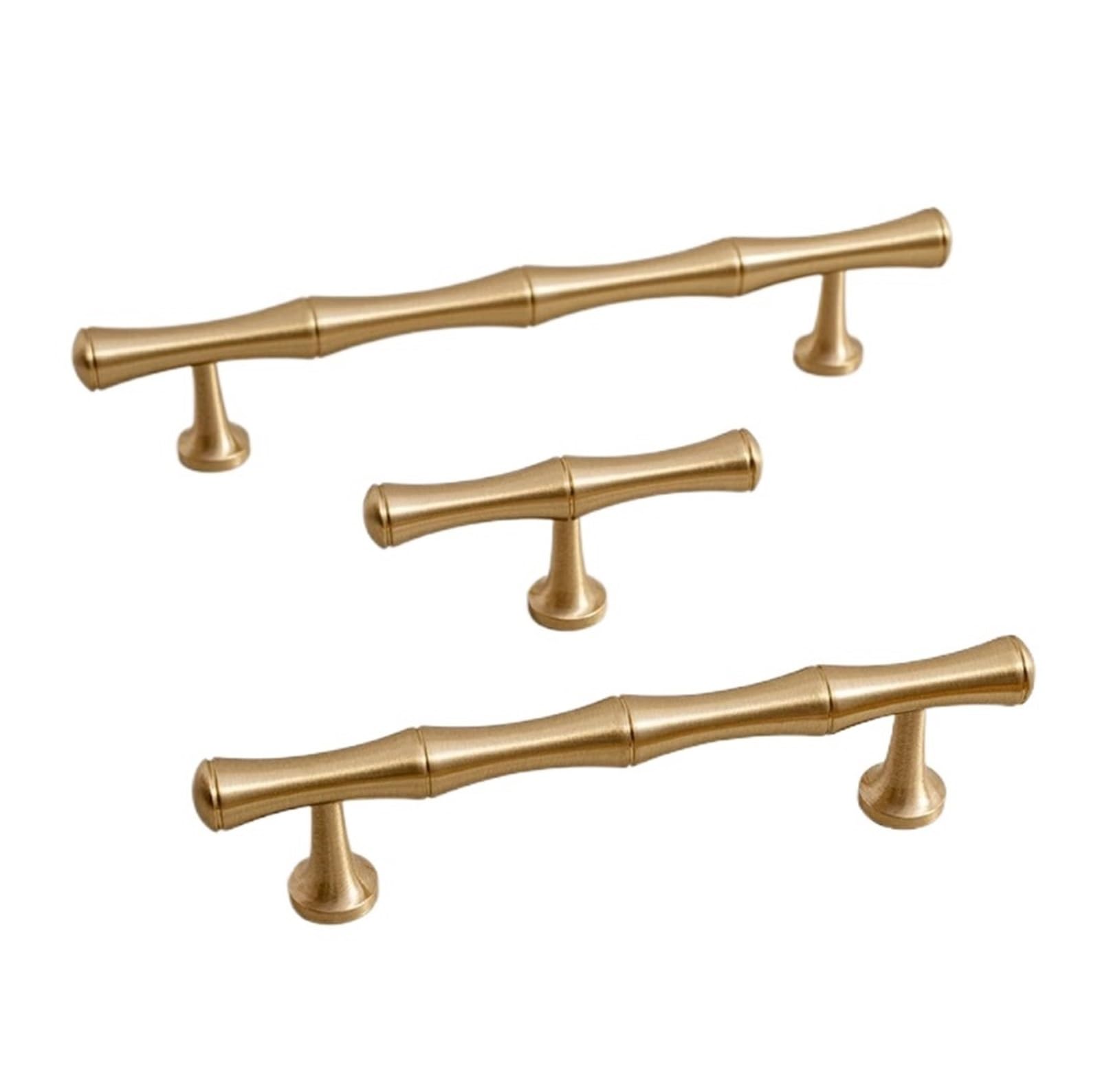 Qvorlth Vintage Cabinet Pulls 2 Pcs Solid Brushed Brass Handle Bamboo Kitchen Cabinet Pull Wardrobe Drawer Knob(842-96-TBS)