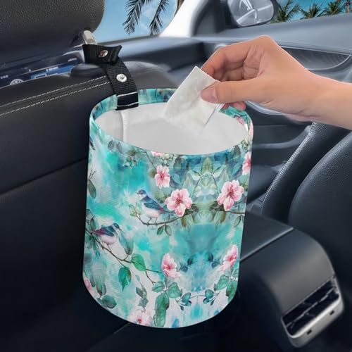 Image of Hummingbird Green Car Garbage Can Mini Car Trash Bin Hanging Headrest with Adjustable Buttons Multipurpose Car Organizer