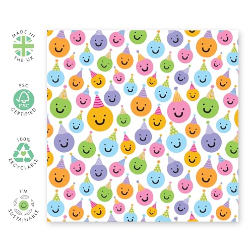 Smiley-Emojis-Geburtstagskarte – fröhliche Feierkarte für Kollegen, Kollegen, Offiemates, Freunde, Besties, Officemates, Teamkollegen – bunte Gesichter in Partyhüten – mit lustigen Aufklebern