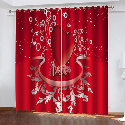 Coeur Rouge Romantique Rideaux Occultants 3D Isolés Thermiquement Opaques Réduire Le Bruit-Famille Auberge De Jeunesse Chambre De Bébé Noël Vacanc 150 (L)...