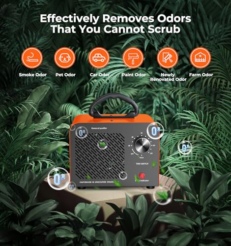 Image of Hadlook Ozone Generator, 48,000mg /h High Capacity O3 Machine for Large Spaces Up to 4,000 Sq Ft, Portable Odor Eliminator for Car, Home, Basement, Smoke, Pets, and Commercial Use, Orange