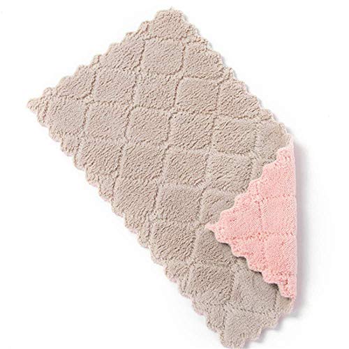 Wasser Absorbierende Spültuch Verdickung Wischen Tischtuch Handtuch Küche Ölfrei Fusselreinigung Lappen Handtuch Rosa + Kaffee Farbe 26.5 * 15.5Cm