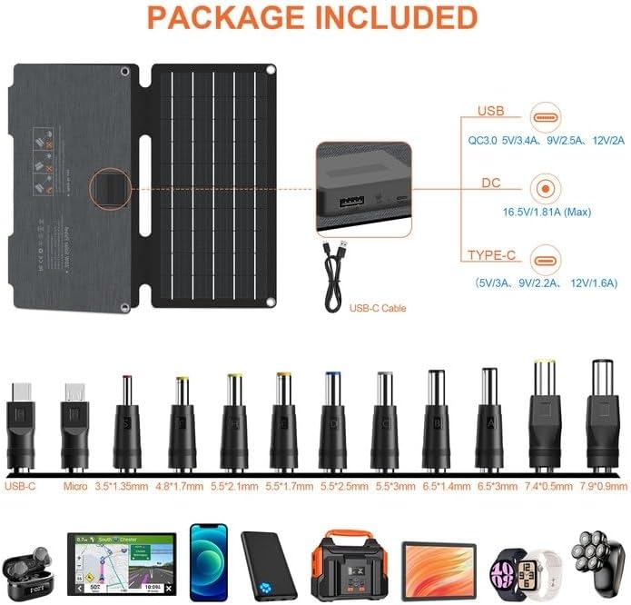 Miniatura 3 de SoulBay Kit de cargador portátil de panel solar de 30 W plegable para acampar al aire libre, pequeña electrónica, con 3 puertos de salida y 12