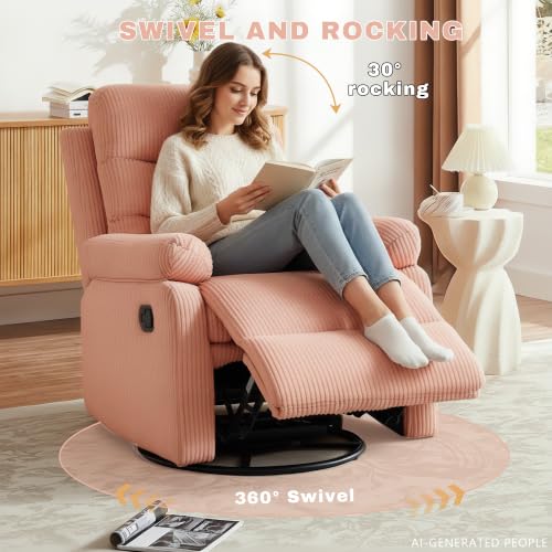 Image of Rocking Recliner Chair,Manual Swivel Nursery Recliner with Corduroy