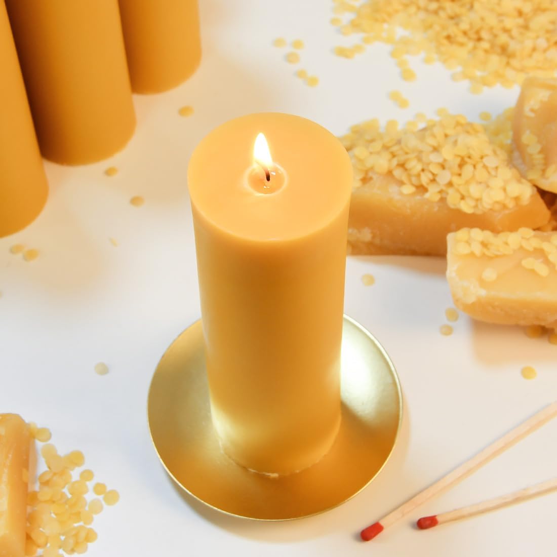 2 x 6 inch Natural Beeswax Pillar Candles Set of 8, Smokeless Dripless Pure Beeswax Candle with Natural Scent for Room Decoration Prayer Party, Long Lasting Burn Time, Brown Raw