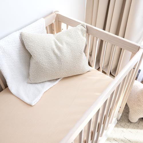 Image of Muslin Crib Sheets, 100% Organic Cotton, Breathable and Ultra-Soft, Standard Crib Sheet Mattress (28 inchx 52 inch) for Girls and Boys, Neutral Fitted Baby Crib Sheet (Wheat)