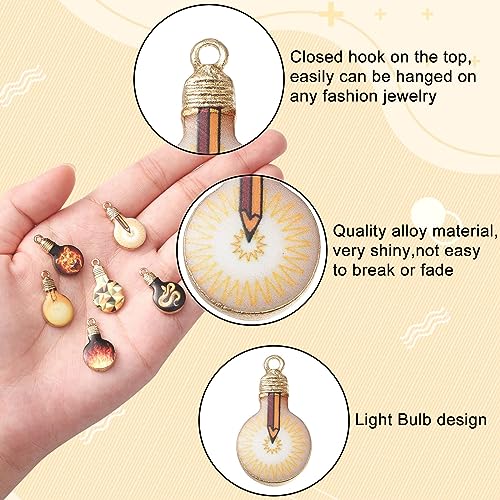Stiesy 30Pcs 6 Styles Enamel Light Bulb Charms Pendants Tiger Fire Snake Patterns Printed Bulb Dangle Charms for Jewellry Making DIY Crafts - Image 3