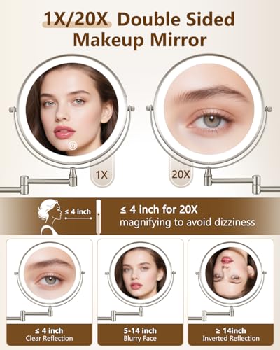 Espejo para maquillaje redondo con luz y aumento 20X miniatura 3