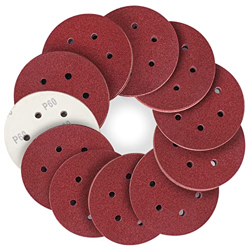 STEBRUAM Disque a Poncer 150mm, Disque Abrasif 6 trous 45pcs Disques de ponçage 6 inch Grain 60 Disques abrasifs auto-agrippants pour Poncer/Polir/Dérouiller