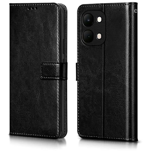 Image of Vintage Magnatic Closer Vegan Leather Flip Cover Compatible for Vivo V2544 / Y51Pro / T5x 5G - Black