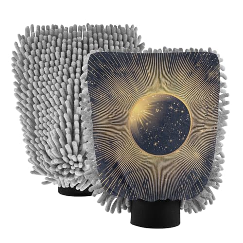 STAYTOP Art Sun Car Wash Mitt Microfiber, 2Pcs Scratch Free Lint-Free, Premium Chenille Microfiber Mitt Car Wash Brush-M