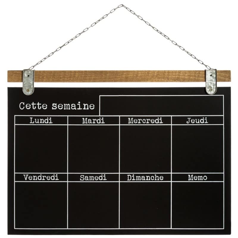 PEGANE Semainier Ardoise en pin et Fer Coloris Noir - Longueur 68 x Profondeur 2 x Hauteur 49,50 cm