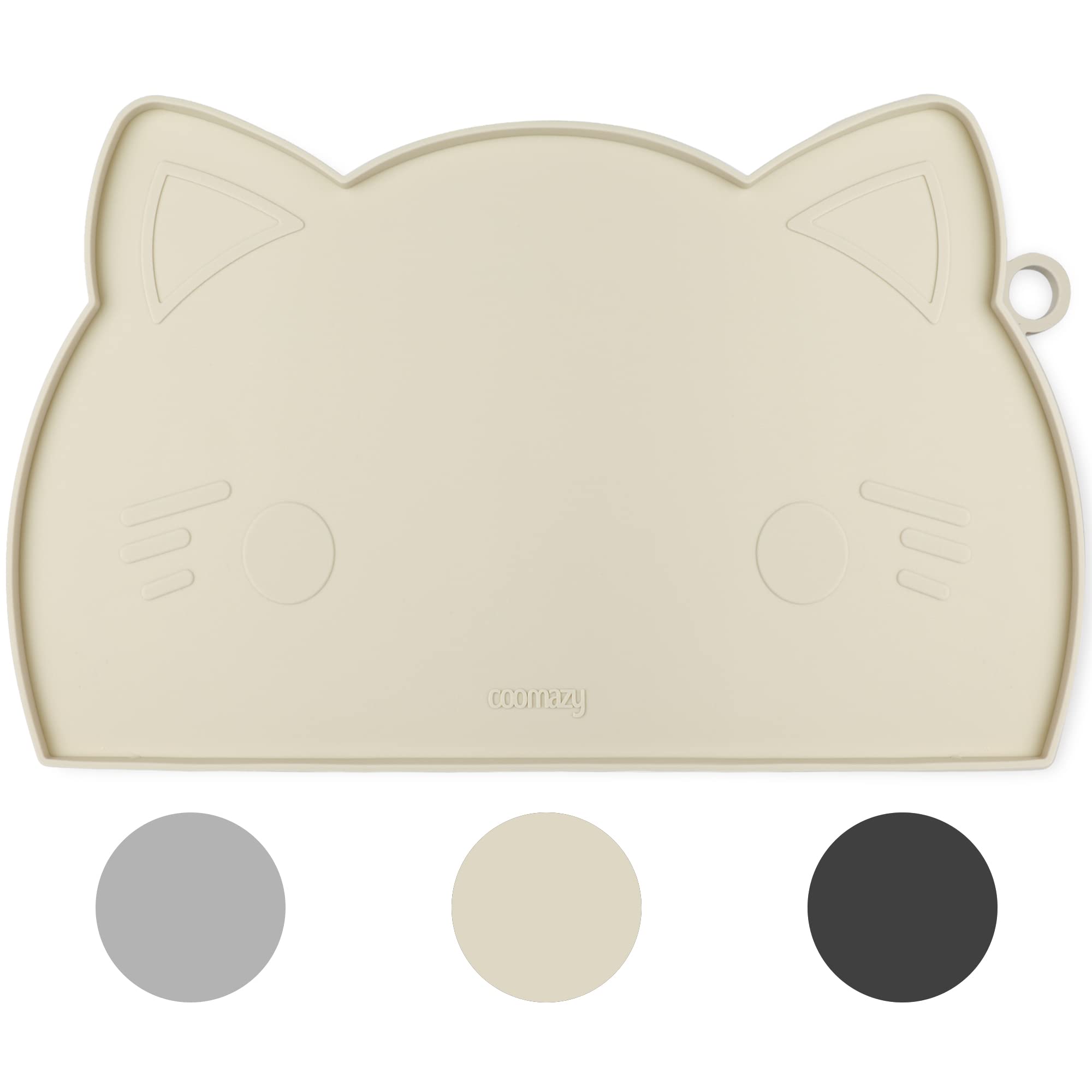 Coomazy Cat & Dog Feeding Mat, Thicker Non-Slip Silicone Mat with Raised Edge, Waterproof for Food & Water (Beige, Medium)