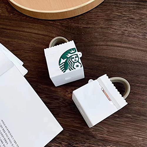 Image of PEFKO PSS121 AirPods Pro Soft Silicone Protective Case 3D Design Shockproof Case Cover with Anti-Lost Metal Keyring Compatible for Apple AirPods Pro (Starbucks Bag)