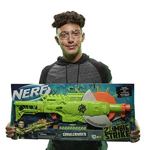 NERF Zombie Strike Ghoulgrinder Blaster -- Rotating 10-Dart Wheel, 10 Official Zombie Strike Elite Darts -- for Kids, Teens, Adults