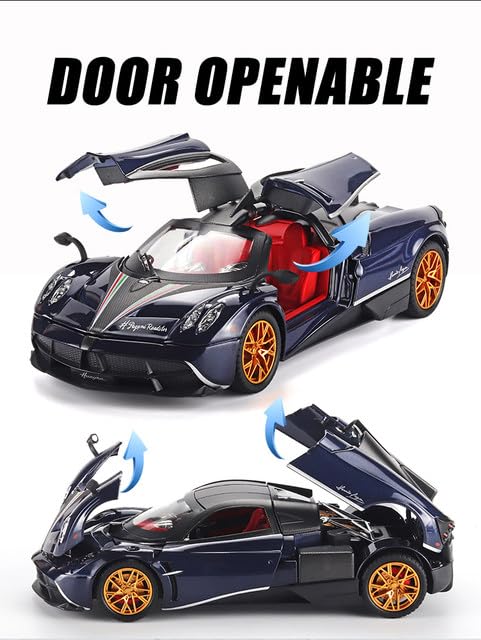 Image of Pagani Huayra 1:24 Model Car with Box, Zinc Alloy Pull Back Toy car with Sound and Light for Kids Boy Girl Gift [Colors as Per Stock]