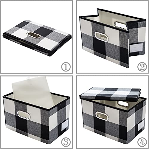 Image of PRANDOM Collapsible Storage Bin with Lid [3-Pack] Fabric Foldable Storage Box Organizer Container Basket Cube with Cover for Home Bedroom Closet Office Nursery Black and White Grid(14.9x9.8x9.8)