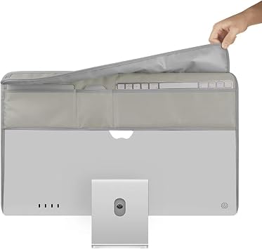 Monitor Dust Cover for iMac 24 inch PU Leather Anti-Static Dustproof Protective Case for LCD/LED/HD Panel Case Computer Sleeve Monitor Dust Cover with Rear Pocket Silver Gray, 24inch