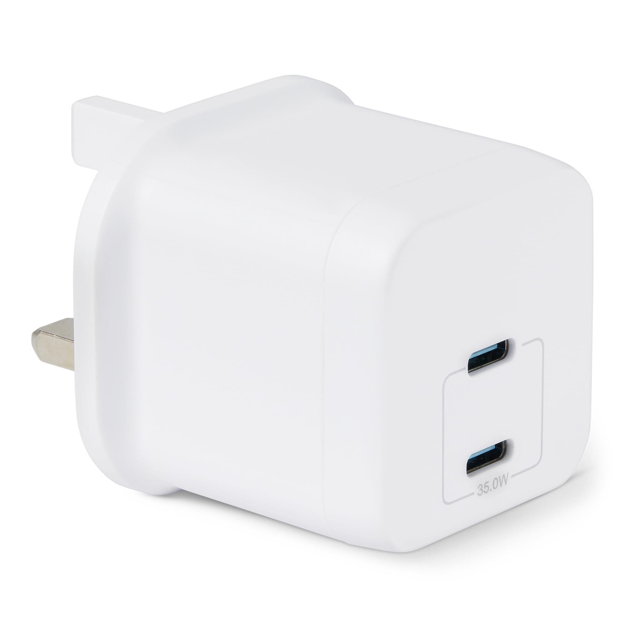 Amazon Basics Fast Charging USB C Nano GaN Wall Charger, 35W 2-Port for Tablets Phones, White