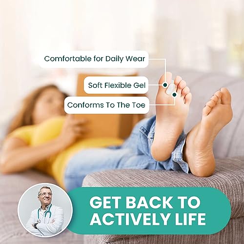 Image of Welnove Upgraded Gel Toe Separators - 12-Pack Aloe Vera Extract Infused Silicone Toe Spacers for Straightening Overlapping Toes, Bunions, Calluses - Bunion Corrector for Men and Women (X-Large Size)