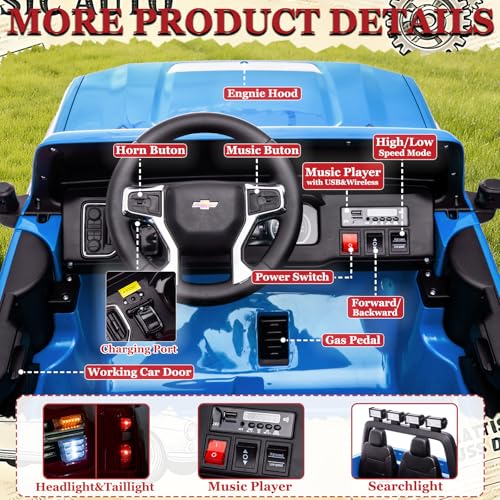 Image of 2 Seater 24V Ride On Toys Licensed Chevry Silverado Ride On Truck, Blue