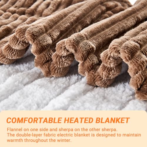 Image of Heated Blanket Electric Queen, Soft Flannel Heating Blanket with 8 Hours Auto Off 10 Fast Heating Levels Machine Washable Sherpa Heated Blanket with Overheating Protection