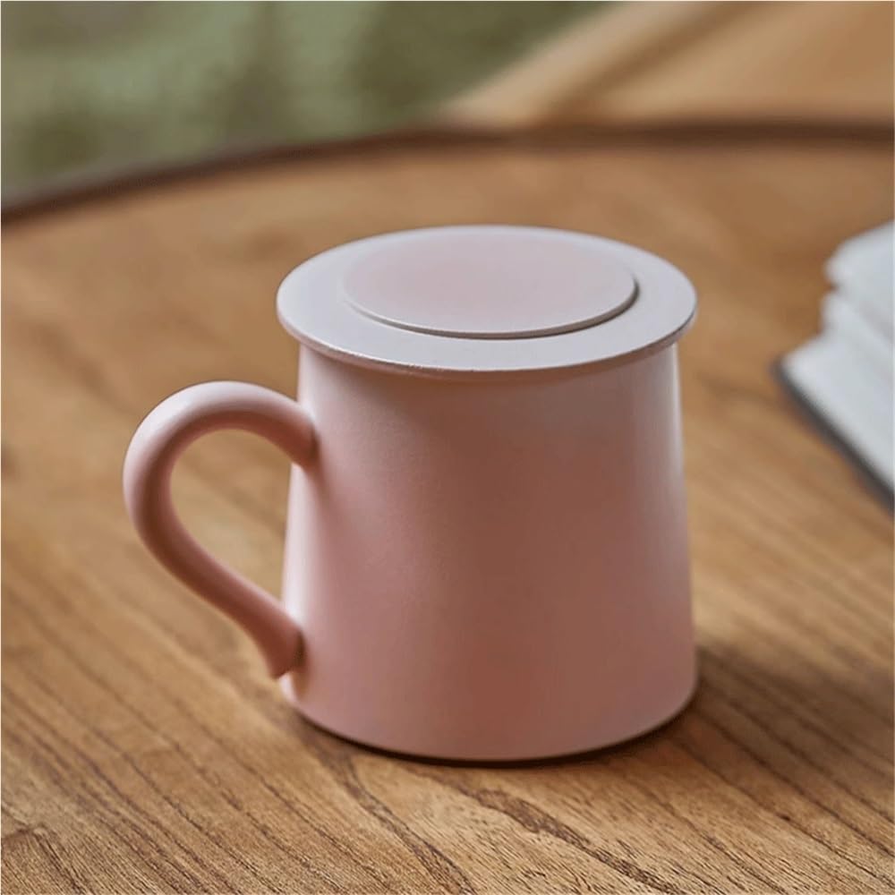 Nowoczesny styl różowy ceramiczny kubek do kawy z pokrywką, zestaw 1 pojemności 326 ml idealny do użytku domowego lub prezent dla przyjaciół na gorącą czekoladę