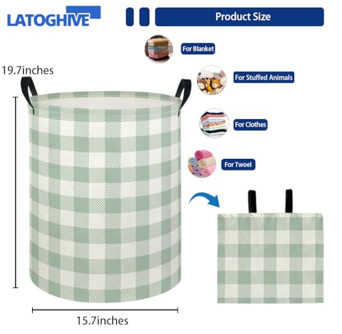 Image of Baby Laundry Hamper kids laundry Basket Waterproof Laundry Bag for Bedroom Clothes Organizer Room Decor(Green Checkered)