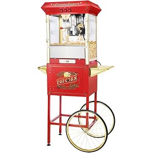 Princeton popcorn machine with cart 8oz popper with stainless steel kettle warming light and accessories by great northern popcorn red  urban country home decor