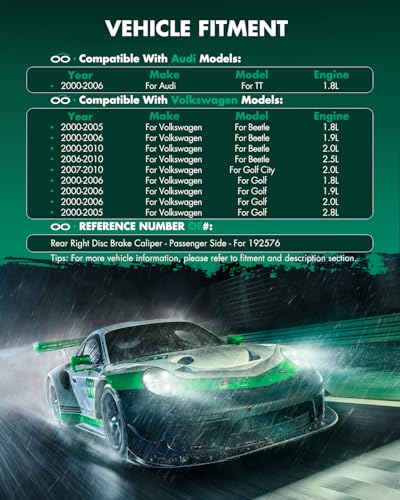 Image of SCITOO Rear Passenger Side Disc Brake Caliper 192576 Compatible For Audi For TT 2000-2006,For Volkswagen For Golf 2000-2006,For Volkswagen For Golf City 2007-2010,1PC