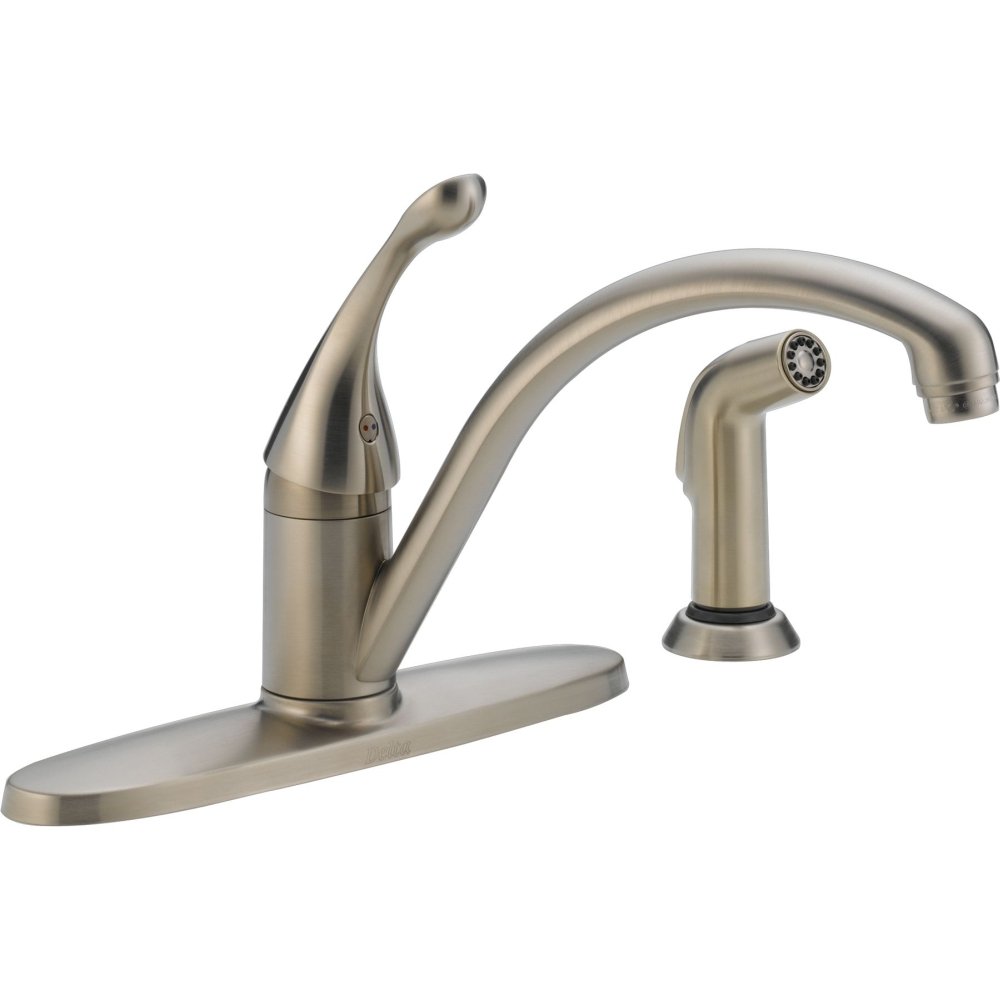 Delta Faucet Collins Single-Handle Kitchen Faucet with Side Sprayer, Brushed Nickel Kitchen Sink Faucet, Kitchen Faucet 3 Hole, Stainless 440-SS-DST