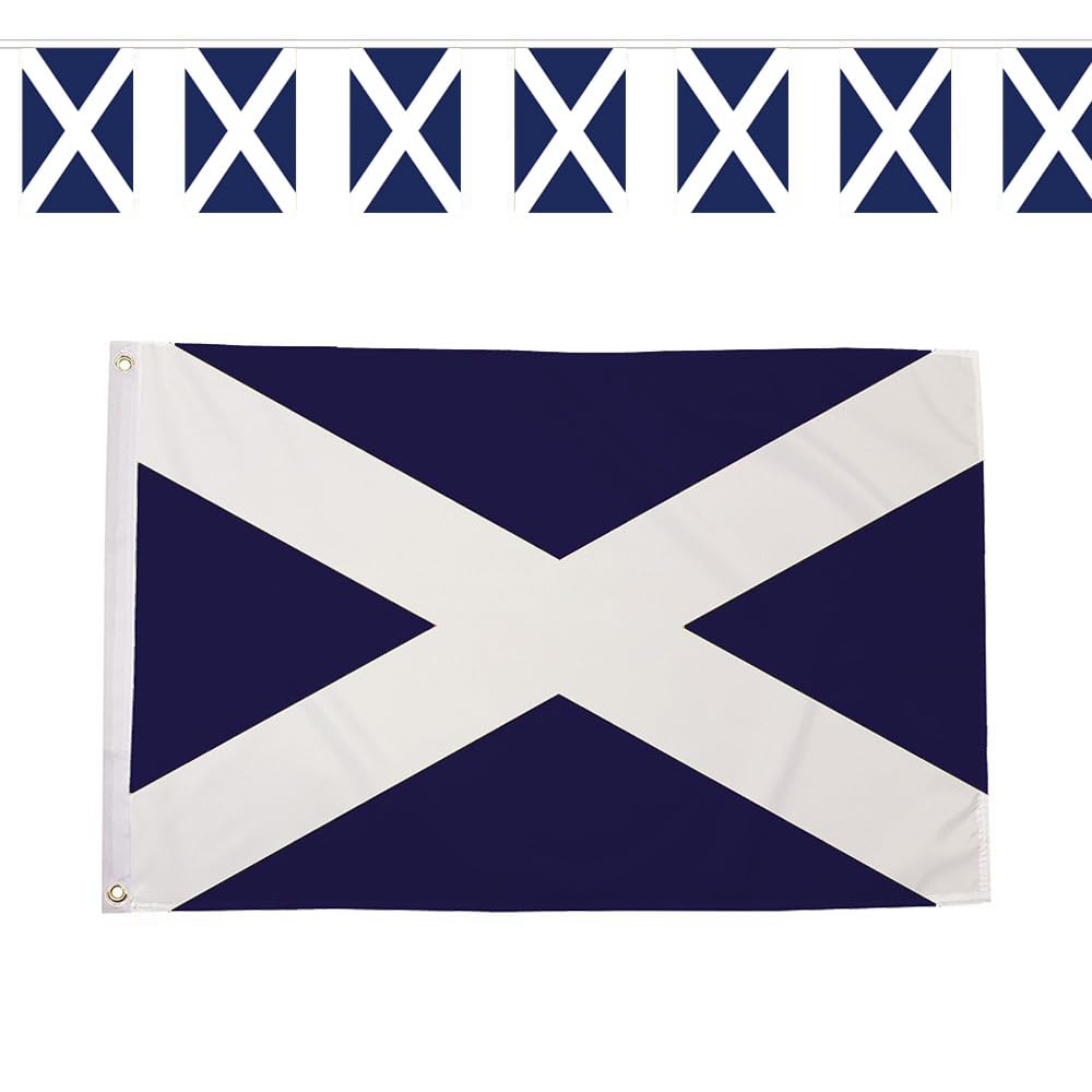 Flagtex Scotland Tartan Army World Cup 2026 Small Team Bundle Includes 3ft x 2ft Premium Polyester St Andrews Flag and 3m Rectangle Bunting Football Fan Pack Indoor Outdoor