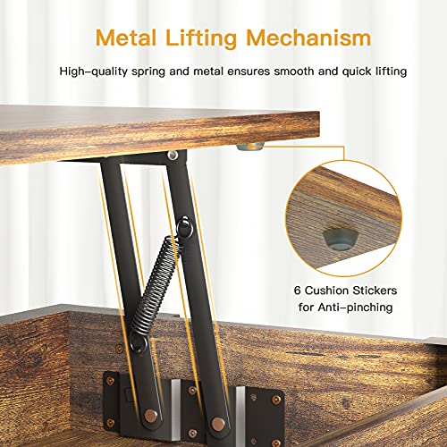 Noblewell Coffee Table Lift Top With Storage Compartment And Separated Open Shelves, Pop Up Coffee Table For Living Room, 39.4In L, Vintage Brown #TOP4