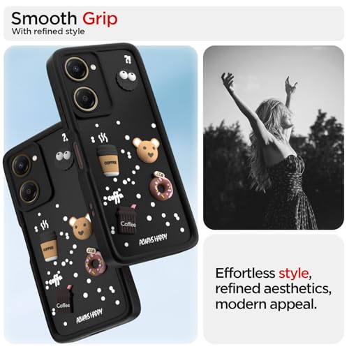 Image of Pikkme Bumper Case for iQOO Z9 Lite 5G / Vivo T3 Lite 5G / Vivo Y18 / Y18e / Y03 | Cute Fun Cartoon 3D Bear Silicone Full Body Protection Back Cover (Black)