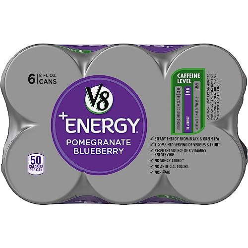 V8 +Energy Healthy Energy Drink, Natural Energy from Tea, Pomegranate Blueberry, 8 Oz Can (4 Packs of 6, Total of 24)