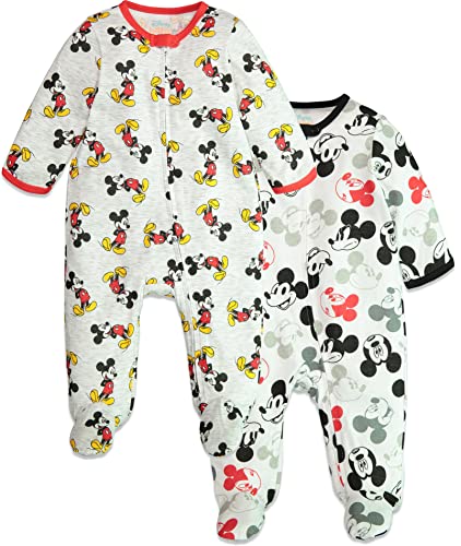 Image of Disney Mickey Mouse Baby 2 Pack Zip Up Sleep N' Play Coveralls Newborn to Infant