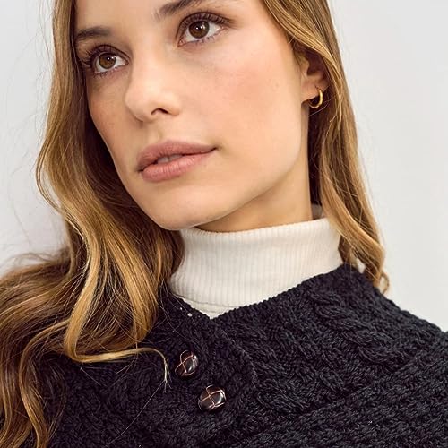 Image of Aran Woollen Mills Ladies Cable Knit Poncho With Buttons