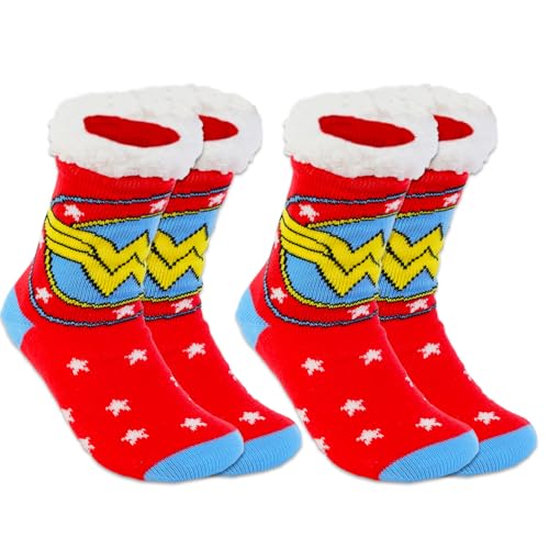 Image of Wonder Woman Sock Set - Bundle with 2 Pair of Superhero Slipper Socks, Plus Bookmark | Wonder Woman Socks for Women