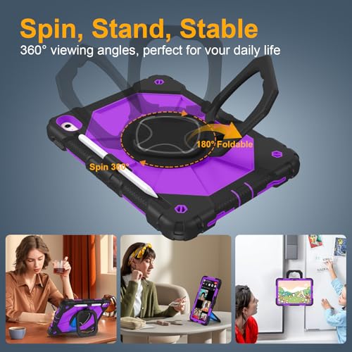 Image of Case for iPad (A16) 11th Generation 11 Inch 2025, Ubearkk for iPad 10th Generation 10.9 inch 2022 case with Screen Protector 360 Degree Rotating Stand Shoulder Strap Pencil Holder, Black Purple