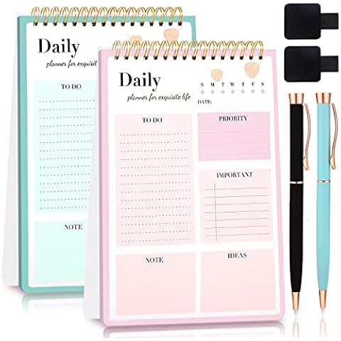 FEIDIAO 2Pcs To Do List Notepad,A5 Spiral Daily Planner with Ballpoint Pen&Pen Sleeve,To Do List Notebook,Daily Tasks and Goal Planner for Office,School,Home(Green and Pink) Cover