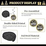 Black and Gold Birthday Decorations - Party Supplies Kit with Tablecloth, Paper Plates, Photo Props, Crown Foil Balloon, Fringe Curtains, Cake Toppers and Banner for Men Women 18th 21st 30th 40th 50th - Image 3