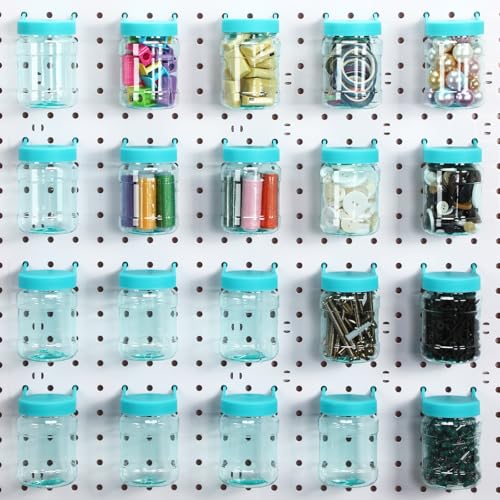 Image of Unittype 20 Set Pegboard Organizer Accessories Peg Boards Jars with Lids Plastic Pegboards Bins Storage Containers Clear Peg Board Wall Organizer for Garage Sewing Office Home Supplies(Turquoise)