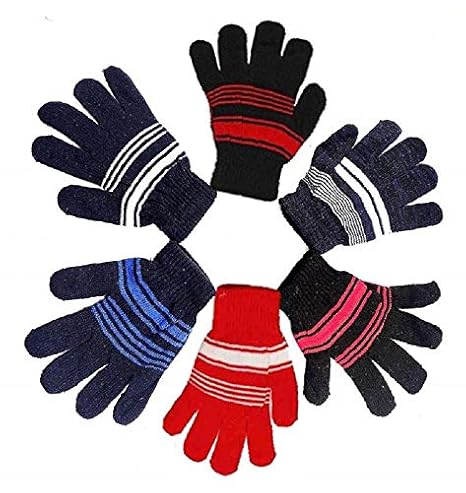 Brats N Beauty -Boys I Girls Winter Warm Woolen Multicolor Gloves Pack Of 6 For Age-5-6 Years