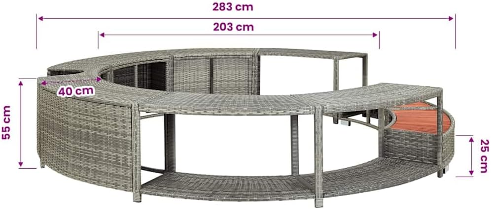 vidaXL Poly Rattan Hot Tub Surround with Built-in Storage - Durable Steel Frame and Weatherproof Eucalyptus Tropical Hardwood - Gray