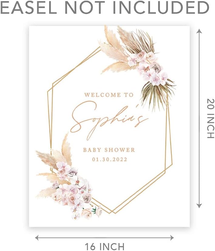 Andaz Press Custom Large Welcome Baby Shower Sign, 16 X 20, Boho Dried Floral Personalized Canvas Welcome Sign Canvas Sign For Baby Sprinkle, Fall Baby Shower Decorations Boho Baby Shower Welcome Sign