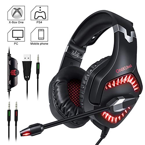 Gaming Headset, ONIKUMA PS4 Gaming Headset 3.5mm Stereo Gaming Headphones with Noise Canceling Mic for Xbox one Computer Laptop Mac PC Smartphone
