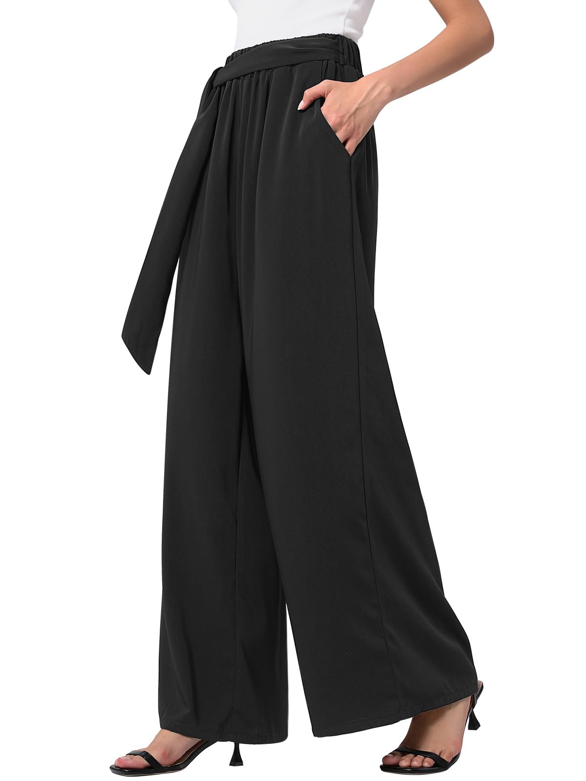 QIANXIZHAN Womens Wide Leg Pants High Waisted Palazzo Pants Dressy Summer Flowy Casual Lounge Work Dress Pants Trousers