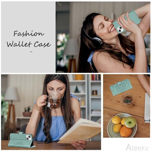 Ateeky Wallet Case for iPhone 13,[RFID Blocking] 3 Card Holder Stand with Credit Card Slot PU Leather Magnetic Protective Flip Cover for iPhone 13(Green) by Ateeky - Image 8